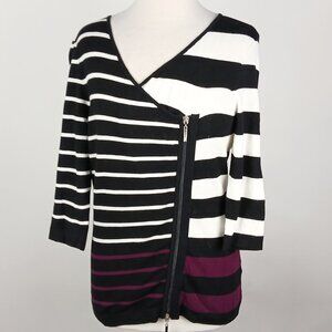 WHBM Womens Small Colorblock Stripe Asymmetrical Zip Sweater Top
